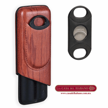 Cargar imagen en el visor de la galería, PURERA CON CORTADOR DE PIEL PARA 2 PUROS DISEÑO MADERA - Puros Cubanos Originales | La Casa del Habano México