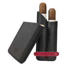 Cargar imagen en el visor de la galería, PURERA DE PIEL PARA 2 PUROS COLOR NEGRO - Puros Cubanos Originales | La Casa del Habano México