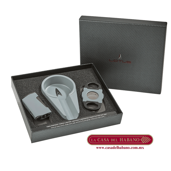 GIFT SET CENICERO, CORTADOR Y ENCENDEDOR LOTUS - Puros Cubanos Originales | La Casa del Habano México