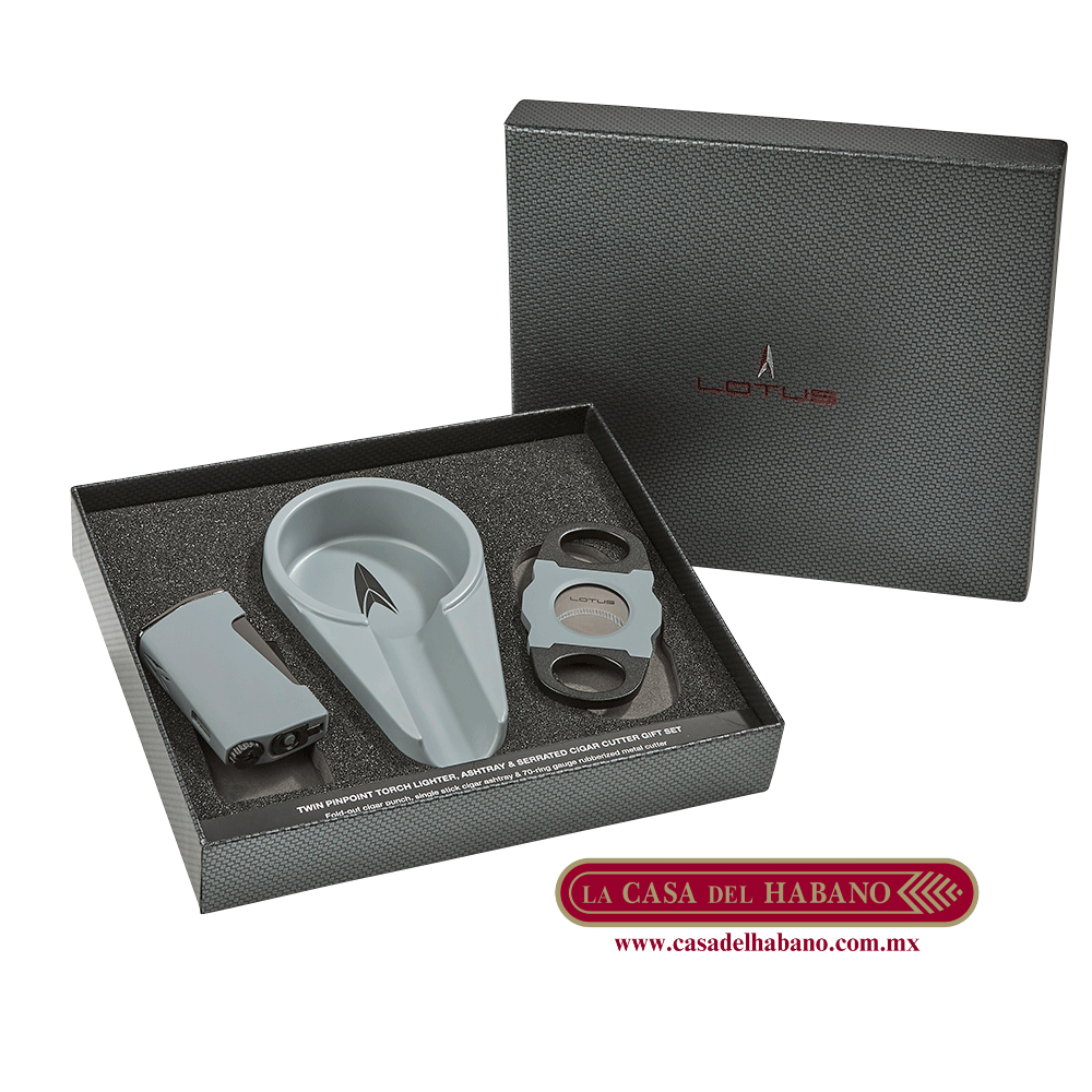 GIFT SET CENICERO, CORTADOR Y ENCENDEDOR LOTUS - Puros Cubanos Originales | La Casa del Habano México