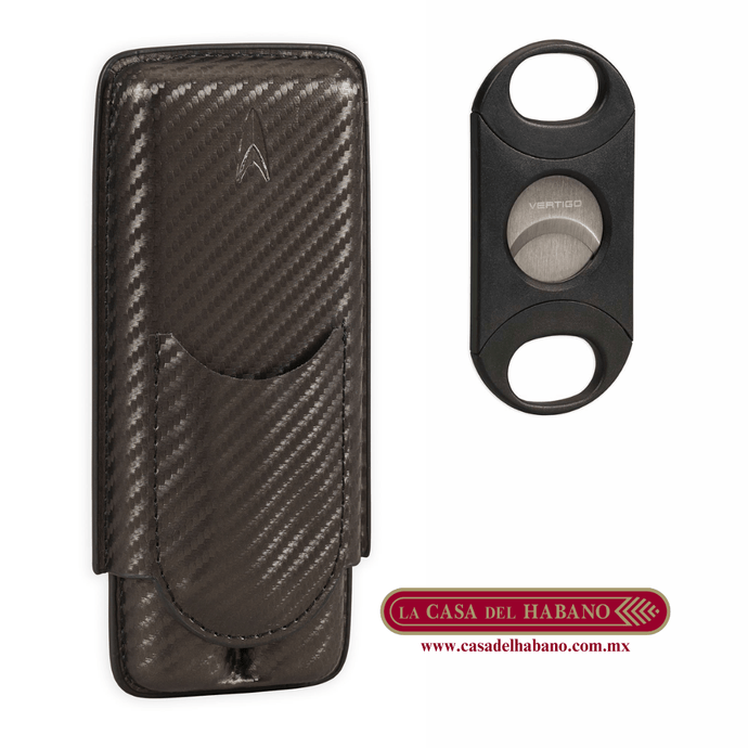 PURERA CON CORTADOR DE PIEL PARA 2 PUROS DISEÑO FIBRA DE CARBONO - Puros Cubanos Originales | La Casa del Habano México