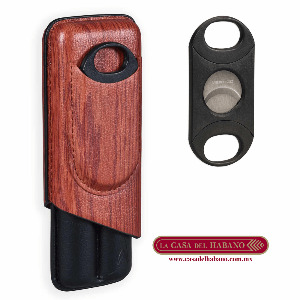 PURERA CON CORTADOR DE PIEL PARA 2 PUROS DISEÑO MADERA - Puros Cubanos Originales | La Casa del Habano México