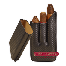 Cargar imagen en el visor de la galería, PURERA DE PIEL PARA 3 PUROS DISEÑO FIBRA DE CARBONO - Puros Cubanos Originales | La Casa del Habano México
